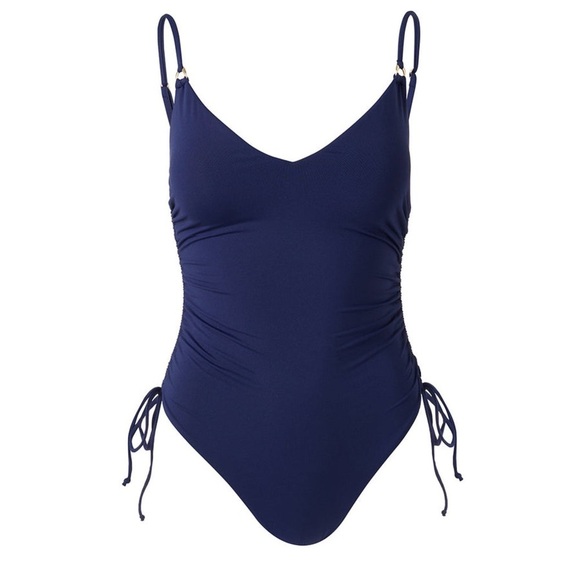 New Melissa Odabash Havana Navy Blue One Piece Swim Suit Ruched Sz 6 - Picture 14 of 14